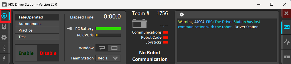 Driver Station Operation Tab